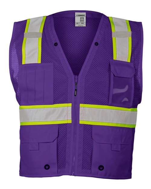 Kishigo Unisex EV Series® Enhanced Visibility Multi - Pocket Mesh Vest - Kishigo B100 - 111 Purple/ Lime - B109 S/M