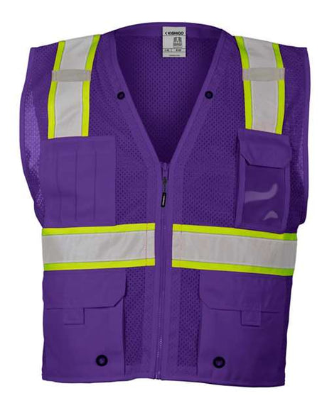 Kishigo Unisex EV Series® Enhanced Visibility Multi - Pocket Mesh Vest - Kishigo B100 - 111 Purple/ Lime - B109 S/M