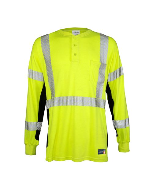 Kishigo Unisex FR Long Sleeve Henley T-Shirt - Kishigo F694 Lime M