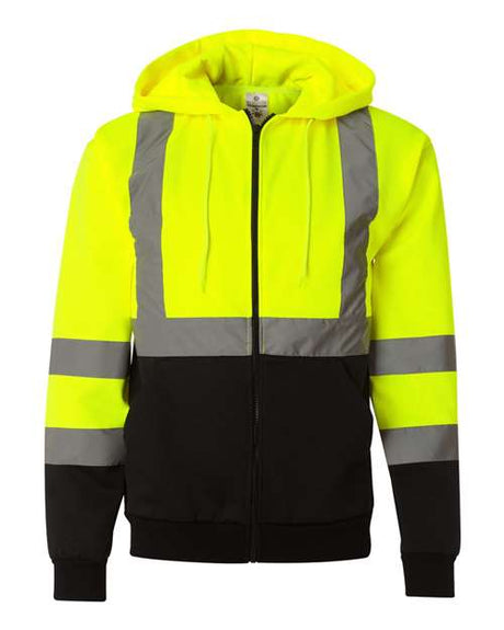 Kishigo Unisex Hi - Vis Full - Zip Hooded Sweatshirt - Kishigo JS102 - 103 Lime M