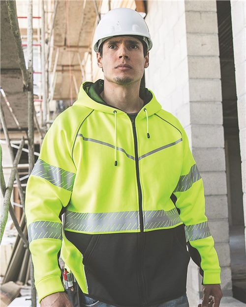 Kishigo Unisex Premium Black Series® Full - Zip Hooded Sweatshirt - Kishigo JS150 Lime M