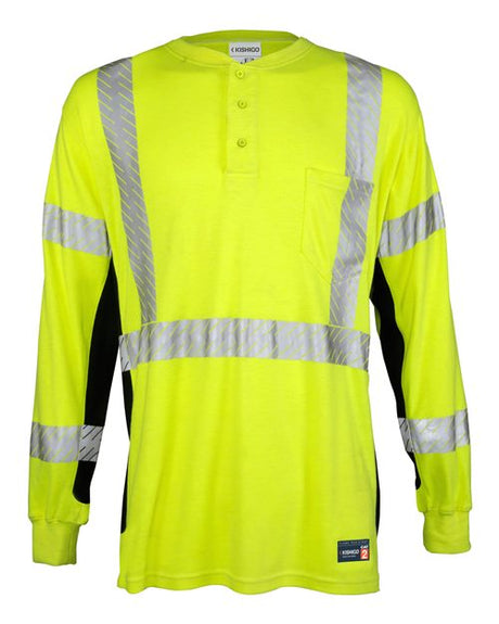 Kishigo Unisex Tall FR Long Sleeve Henley T-Shirt - Kishigo F694T Lime MT