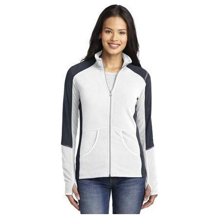 Ladies Colorblock Microfleece Jacket White/Battleship Grey 4X - Large Fleece Jackets