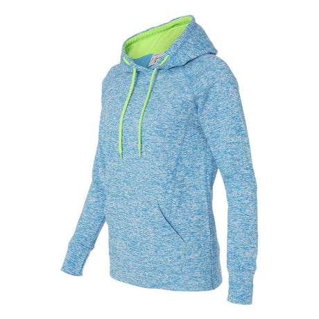 Ladies' Cosmic Poly Contrast Hooded Pullover Sweatshirt Electric Blue/ Neon Medium Sweatshirts