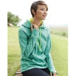Ladies' Cosmic Poly Contrast Hooded Pullover Sweatshirt Electric Blue/ Neon Small Sweatshirts