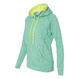 Ladies' Cosmic Poly Contrast Hooded Pullover Sweatshirt Emerald/ Neon Yellow Medium Sweatshirts