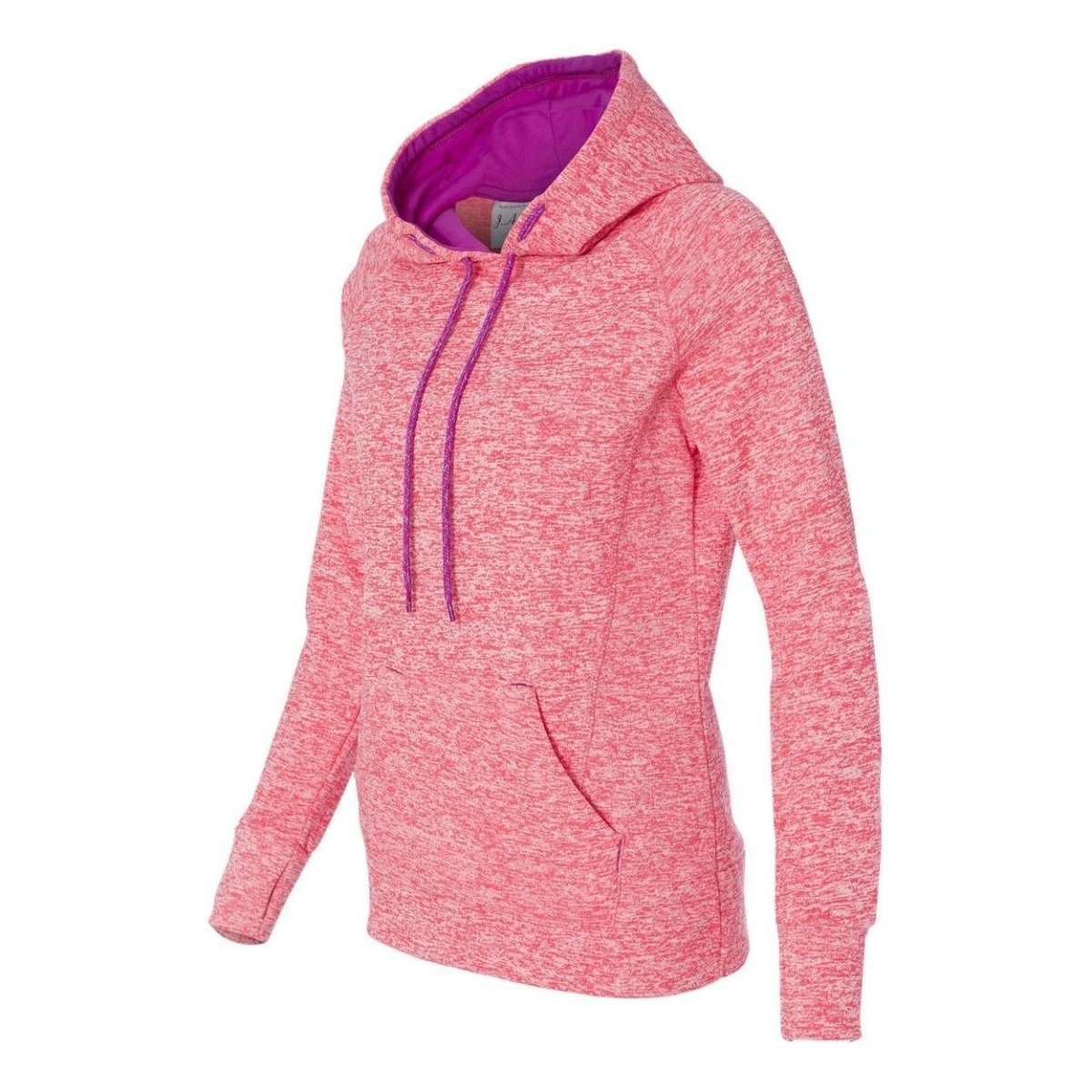 Ladies' Cosmic Poly Contrast Hooded Pullover Sweatshirt Fire Coral/ Magenta 2XL Sweatshirts
