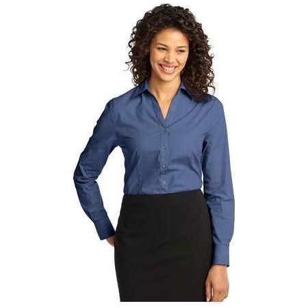 Ladies Crosshatch Easy Care Shirt Deep Blue Large Dress Shirt