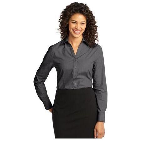 Ladies Crosshatch Easy Care Shirt Soft Black X - Large Dress Shirt