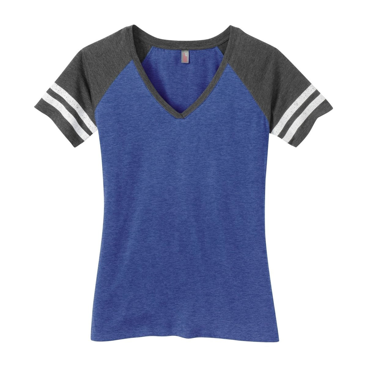 Ladies Game V - Neck Tee Large Heathered True Royal Blue / Heathered Charcoal Short Sleeve T-Shirts