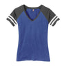 Ladies Game V - Neck Tee X - Small Heathered True Royal Blue / Heathered Charcoal Short Sleeve T-Shirts