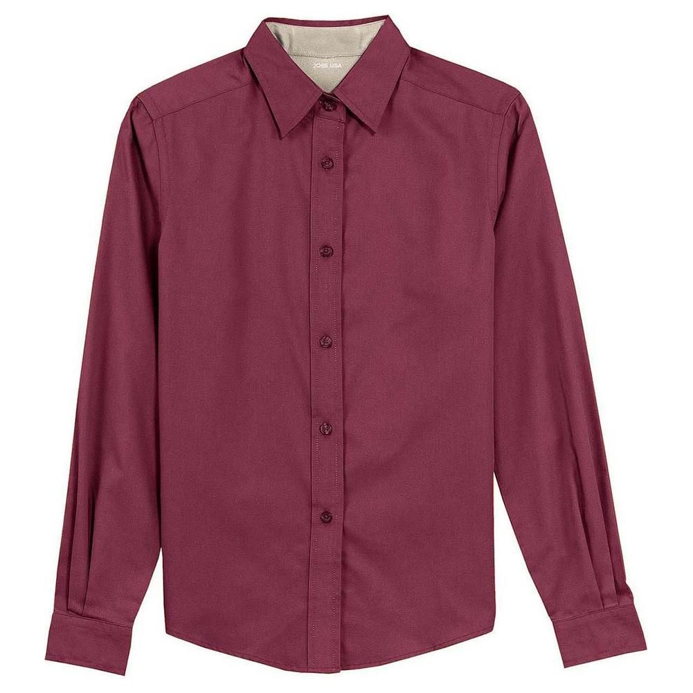 Ladies Long Sleeve Easy Care Shirt Burgundy / Light Stone X - Small