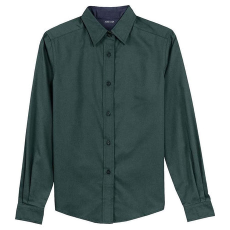 Ladies Long Sleeve Easy Care Shirt Dark Green / Navy X - Small