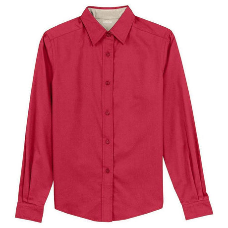 Ladies Long Sleeve Easy Care Shirt Red / Light Stone X - Small