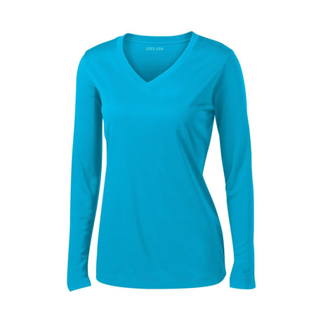 Ladies Long Sleeve Moisture Wicking Athletic Shirts in Sizes XS - 4XL Atomic Blue XS Long Sleeve T-Shirts