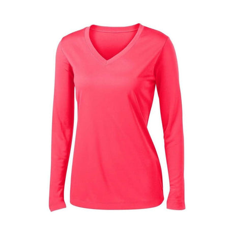 Ladies Long Sleeve Moisture Wicking Athletic Shirts in Sizes XS - 4XL Hot Coral XS Long Sleeve T-Shirts