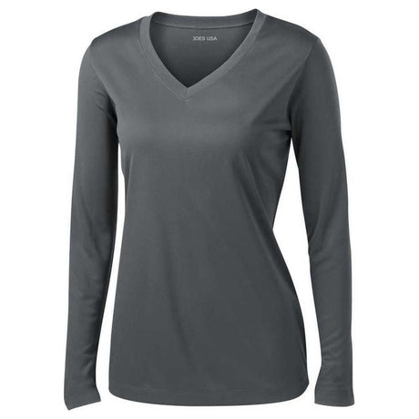 Ladies Long Sleeve Moisture Wicking Athletic Shirts in Sizes XS - 4XL Iron Grey XS Long Sleeve T-Shirts