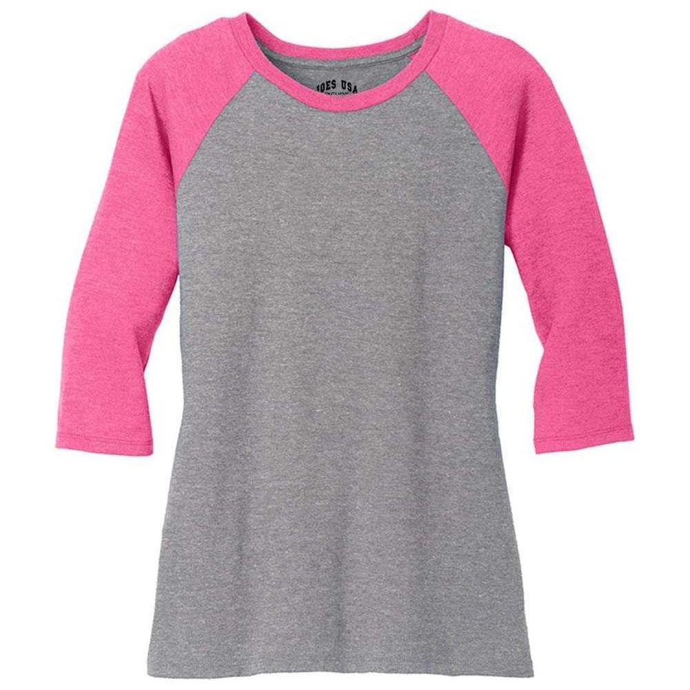 Ladies Perfect Tri 3/4 - Sleeve Raglan Fuschia Frost / Grey Frost X - Small