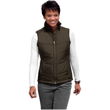 Ladies Puffy Vest Espresso/Foliage Green Large