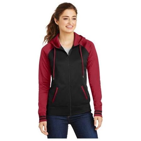 Ladies Sport - Wick Varsity Fleece Full - Zip Hooded Jacket Large Black/Deep Red Jackets