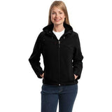 Ladies Textured Hooded Soft Shell Jacket Black/Engine Red Medium Soft Shell Jackets