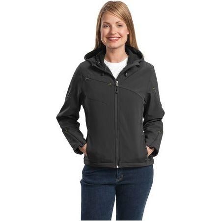 Ladies Textured Hooded Soft Shell Jacket Charcoal/Lemon Yellow Medium Soft Shell Jackets