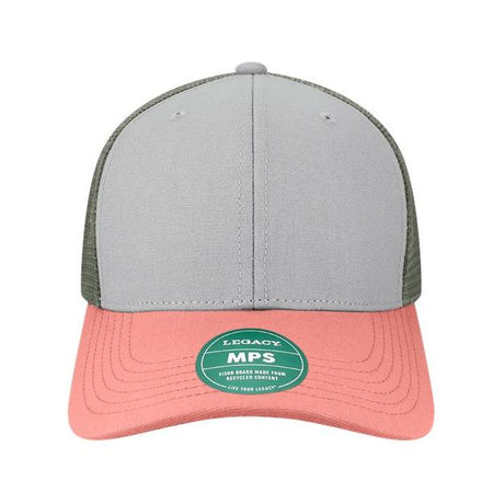 LEGACY Mid - Pro Snapback Trucker Cap - LEGACY MPS Light Grey/ Salmon/ Dark Grey Adjustable Trucker Caps