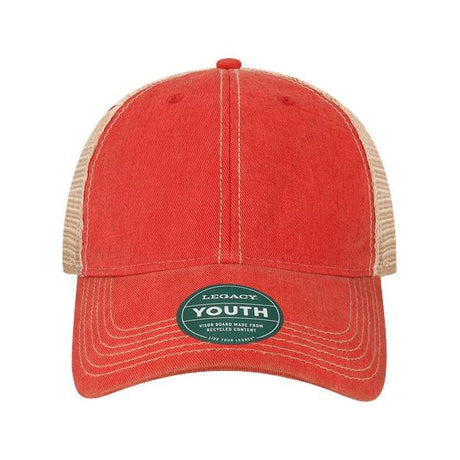 LEGACY YOUTH Old Favorite Trucker Cap - LEGACY OFAY Scarlet Red/ Khaki YOUTH Hats