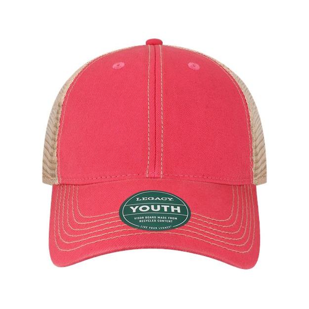 LEGACY YOUTH Old Favorite Trucker Cap - LEGACY OFAY Scarlet Red/ Khaki YOUTH Hats