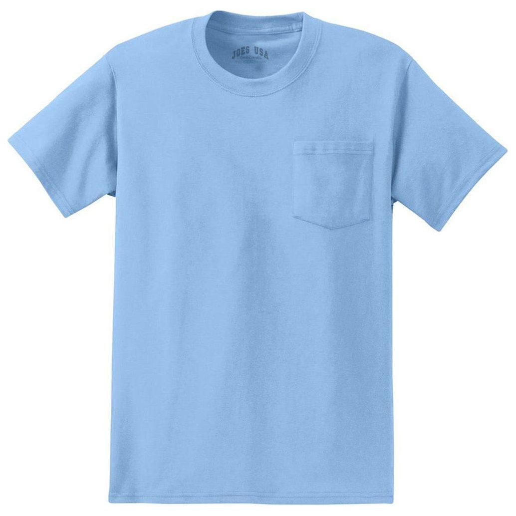 Joe's USA Mens Pocket Tee's 6.1-ounce, 100% Cotton T-Shirts - Light Blue T-Shirts Joe's USA Light Blue Small