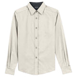 Ladies Long Sleeve Easy Care Shirt-LightStone/ClassicNavy Joe's USA Light Stone / Classic Navy X-Small