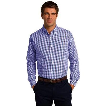 Long Sleeve Gingham Easy Care Shirt Blue/ Purple Medium