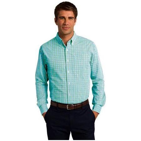 Long Sleeve Gingham Easy Care Shirt Green/ Aqua 4X - Large