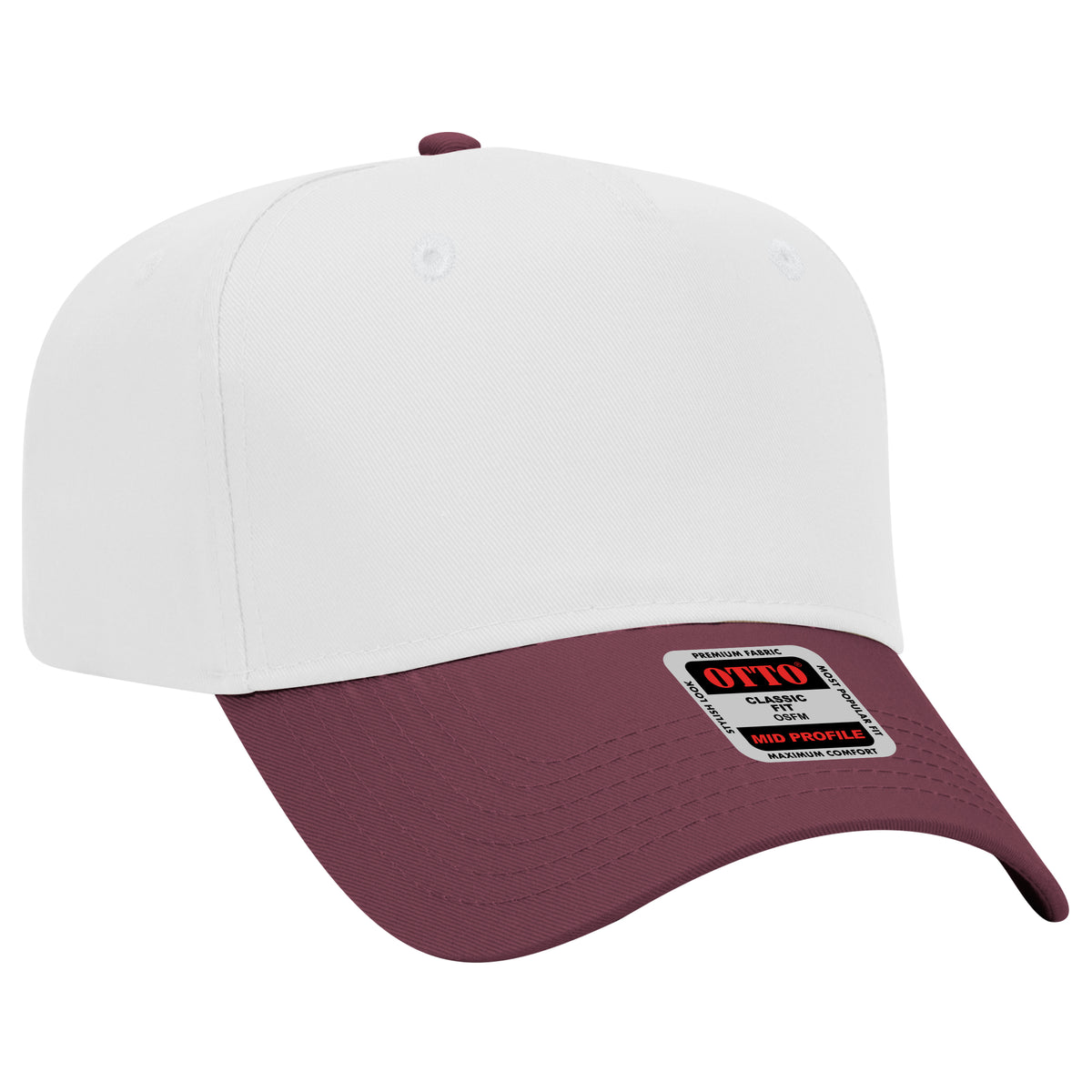 Otto Cap 31-069 - 5 Panel, Mid Profile Baseball Cap Caps OTTO CAP Maroon / White