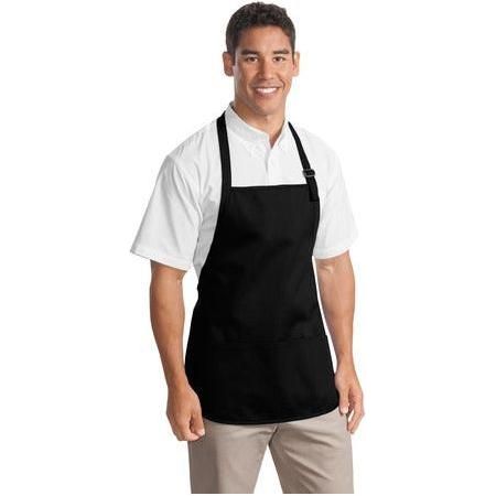 Medium Length Apron with Pouch Pockets. A510. 1 Black Aprons