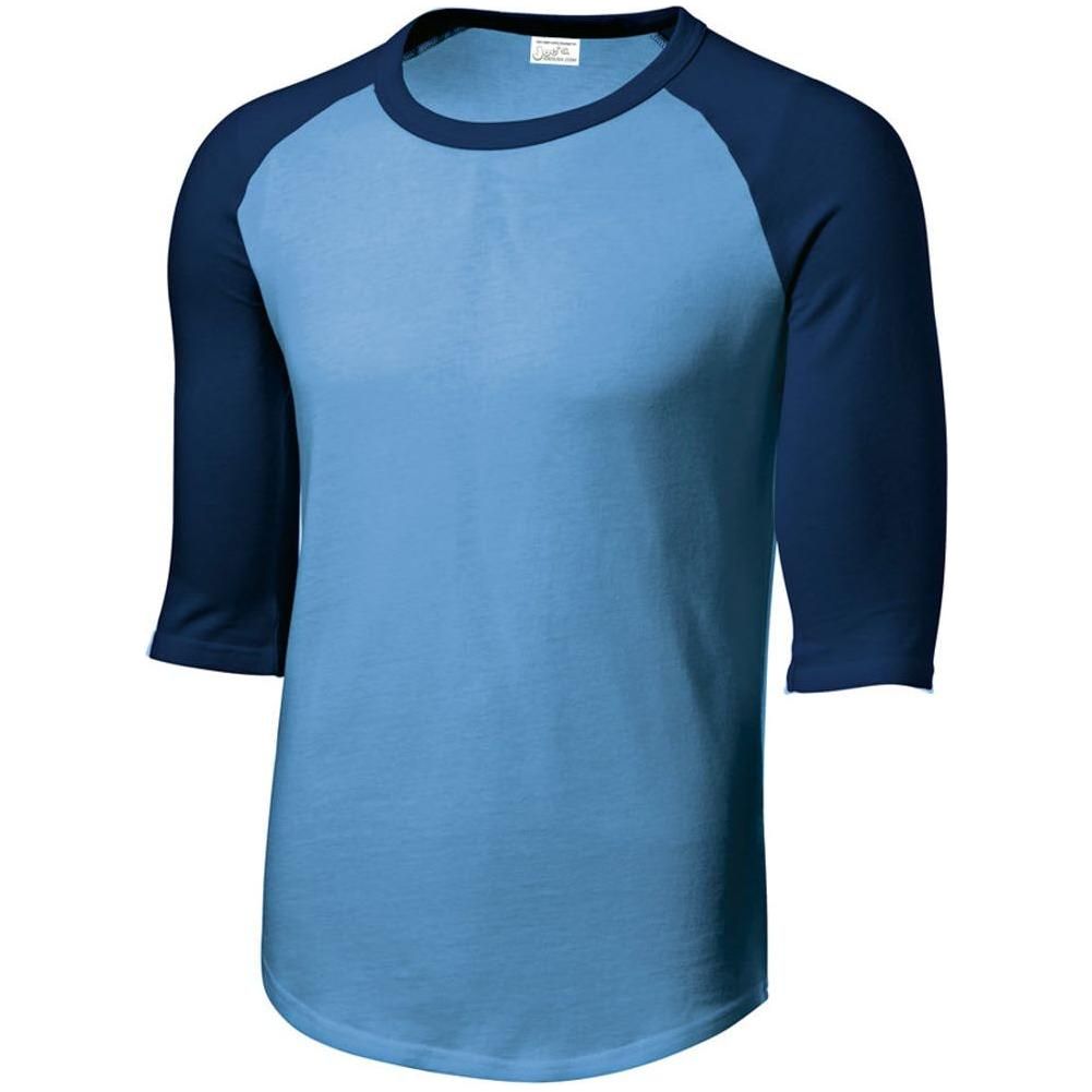 Mens 3/4 Sleeve Cotton Baseball Tee Shirts - Adult XS to 6X Carolina Blue/Navy X - Small Short Sleeve T-Shirts