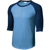 Mens 3/4 Sleeve Cotton Baseball Tee Shirts - Adult XS to 6X Carolina Blue/Navy X - Small Short Sleeve T-Shirts