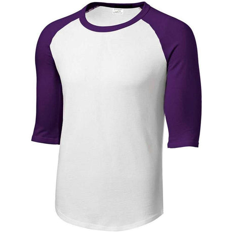 Mens 3/4 Sleeve Cotton Baseball Tee Shirts - Adult XS to 6X White/Purple X - Small Short Sleeve T-Shirts