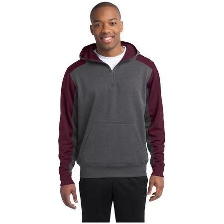 Mens Colorblock Tech Fleece 1/4 - Zip Hooded Sweatshirt Graphite Heather/Maroon 3X - Large Zip Hoodies