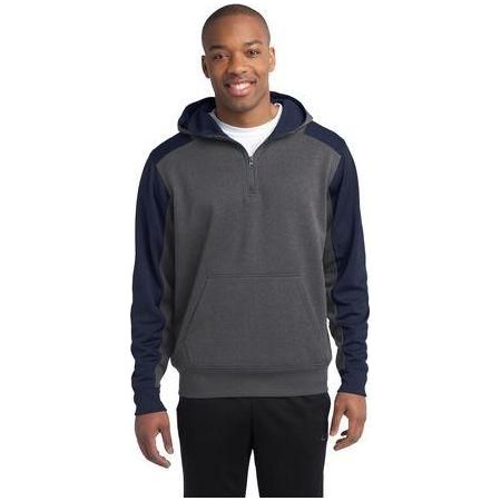 Mens Colorblock Tech Fleece 1/4 - Zip Hooded Sweatshirt Graphite Heather/True Navy Small Zip Hoodies