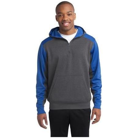 Mens Colorblock Tech Fleece 1/4 - Zip Hooded Sweatshirt Graphite Heather/True Royal 2X - Large Zip Hoodies