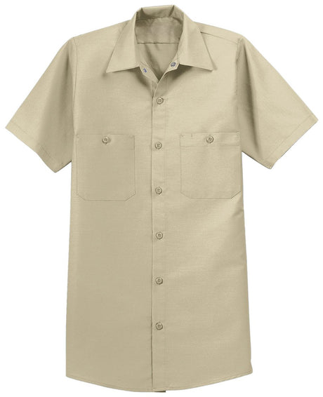 Men's Long Size, Short Sleeve Industrial Work Shirt Light Tan Medium Long Workwear