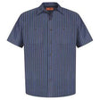 Men's Long Size, Short Sleeve Striped Industrial Work Shirt Grey/Blue Small