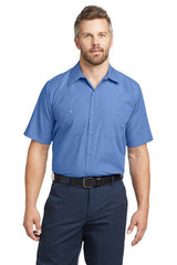 Men's Long Size, Short Sleeve Striped Industrial Work Shirt Petrol Blue/Navy Small