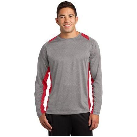 Men's Long Sleeve Heather Colorblock Contender Tee Vintage Heather/True Red Small Short Sleeve T-Shirts