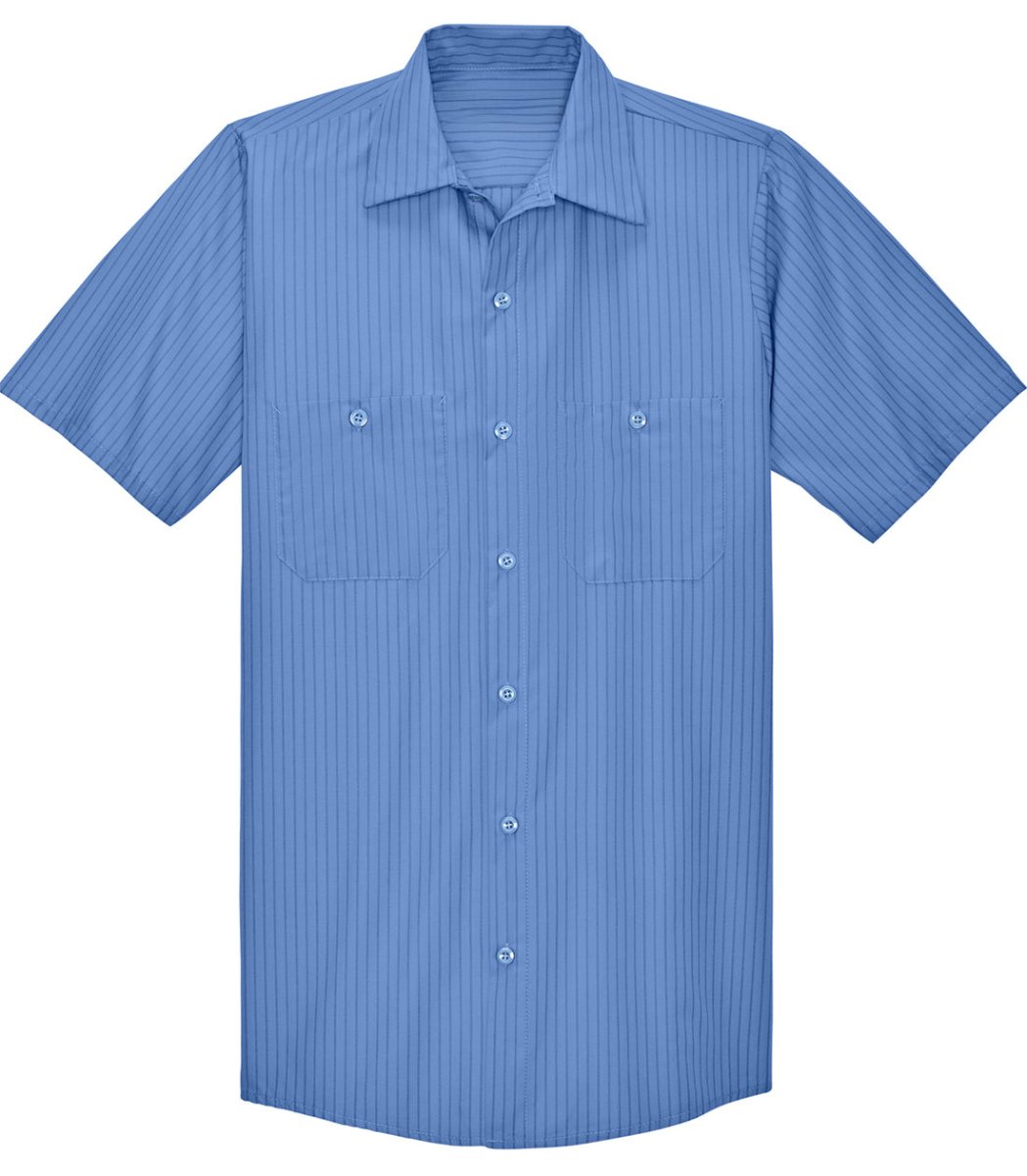 Men's Short Sleeve Striped Industrial Work Shirt Petrol Blue / Navy Small