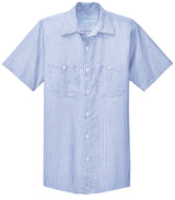 Men's Short Sleeve Striped Industrial Work Shirt White / Blue Small
