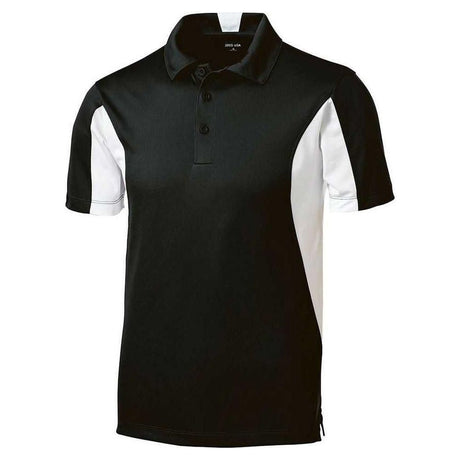 Men's Side Blocked Micropique Sport - Wick Polo Black/ White Small Polos/Knits