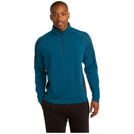Mens Wick Stretch 1/2 - Zip Colorblock Pullover Peacock Blue/ Charcoal Grey 2X - Large
