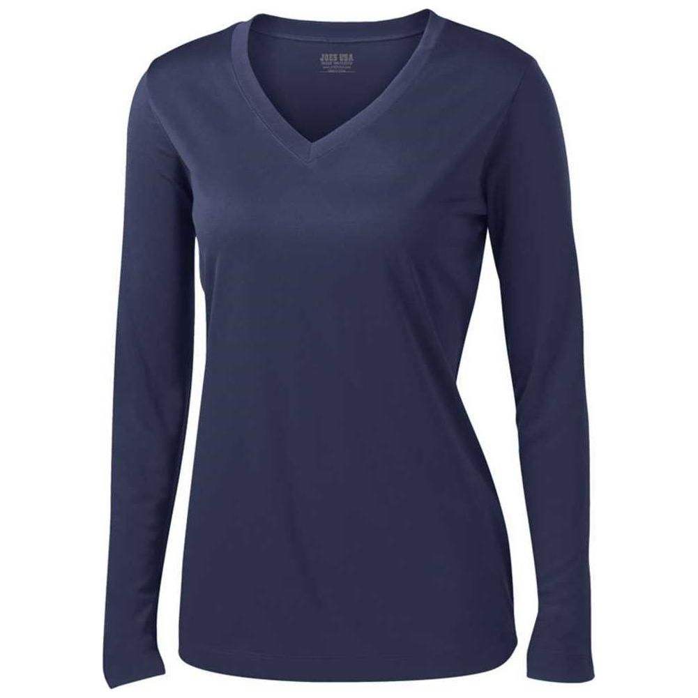 Ladies Long Sleeve Moisture Wicking Athletic Shirts in Sizes XS-4XL-Navy Joe's USA Navy XS